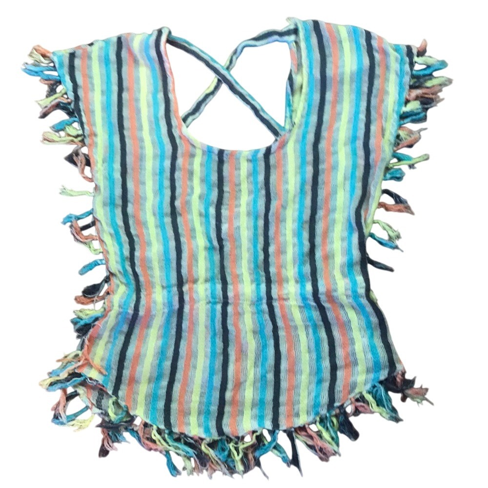 Billabong Striped Fringe Tank Top Multicolor Boho Crisscross Back Sleeveless